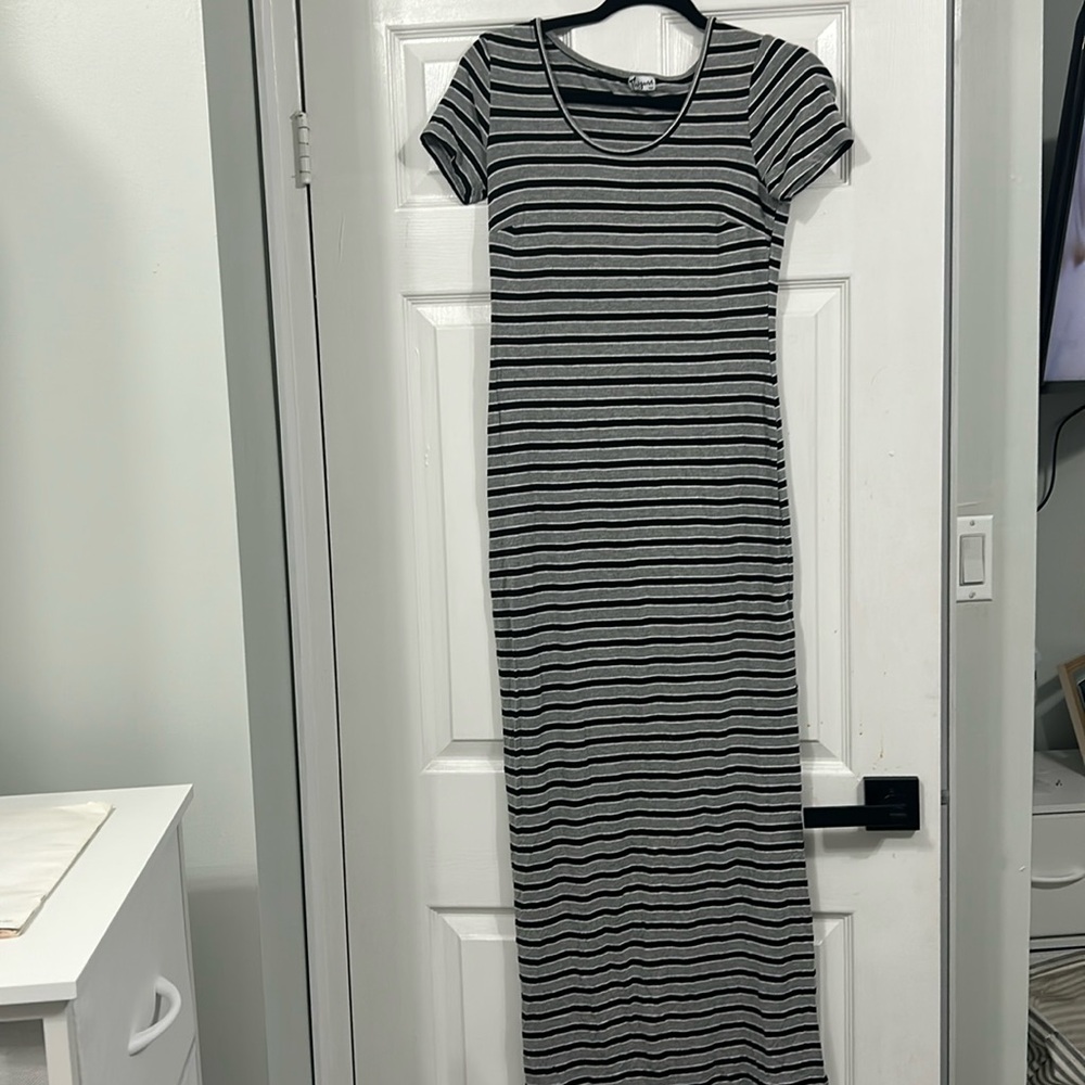 Thyme Maternity Black and Gray Striped Dress